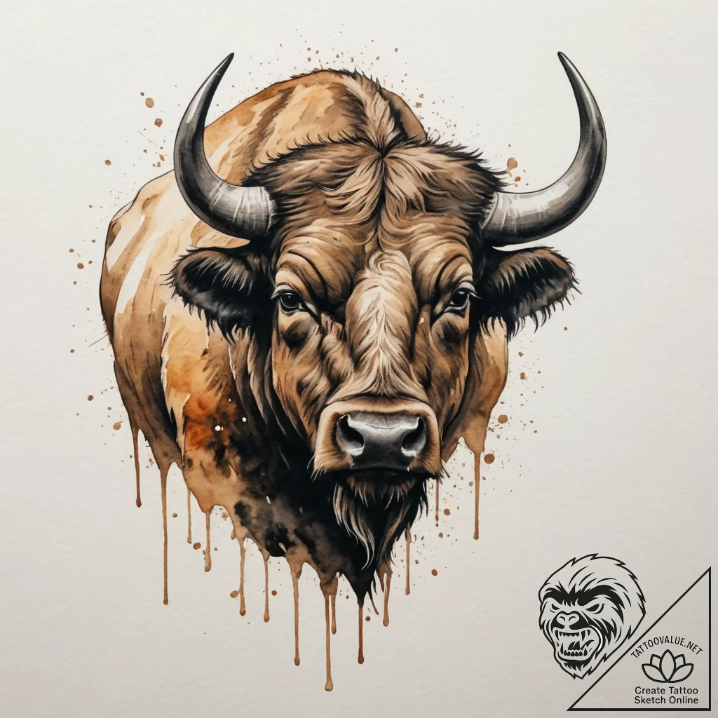 Buffalo, tattoo flash sheet design, on a clea... - tattoo sketch (№1754992505_0, 12.08.2025 09:55) — tattoovalue.net