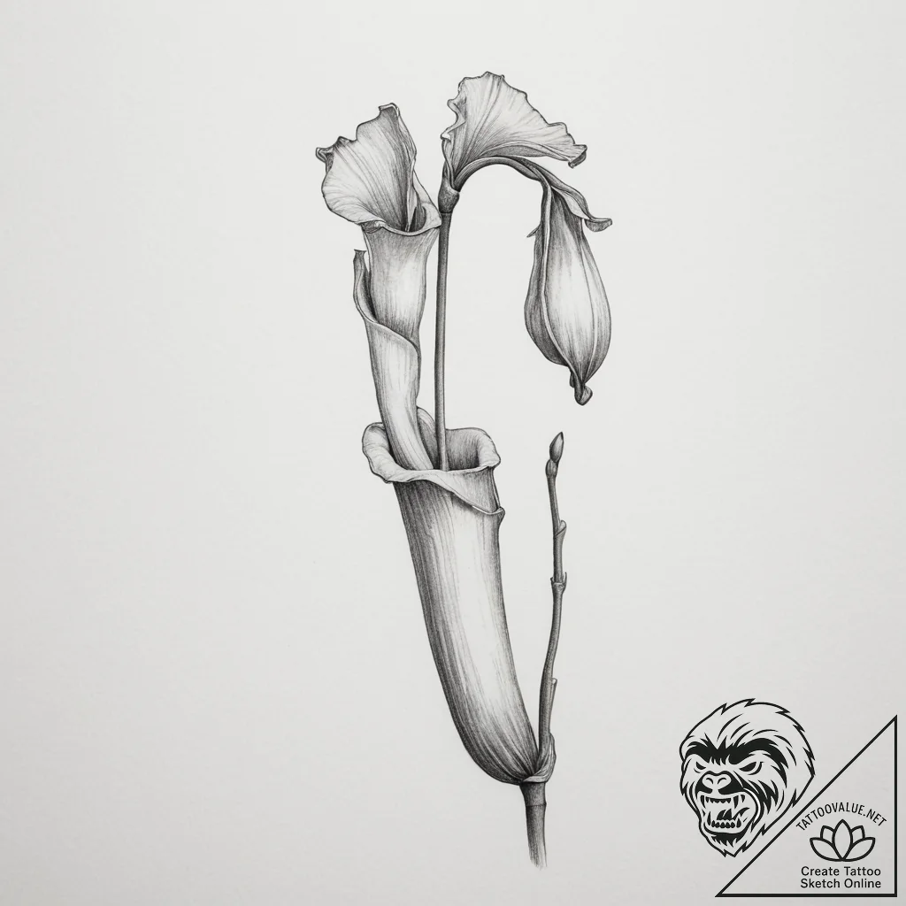 Pitcher plant - tattoo sketch (№1754993098_0, 12.08.2025 10:04) — tattoovalue.net