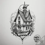 Tattoo design a house outline with a specific… – tattoo sketch (№1754994287_0, 12.08.2025 10:24) — tattoovalue.net