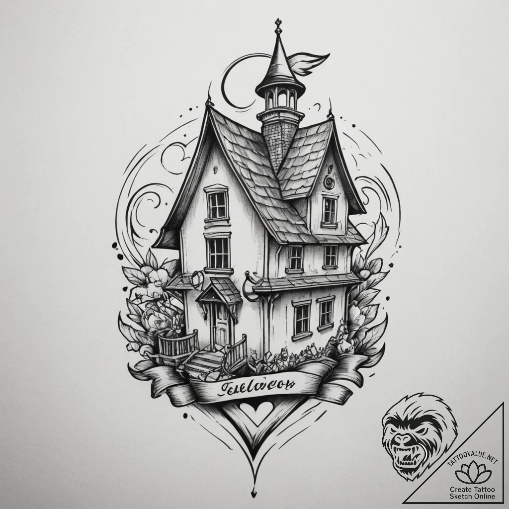 Tattoo design a house outline with a specific... - tattoo sketch (№1754994287_0, 12.08.2025 10:24) — tattoovalue.net