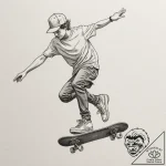 A teenager skateboarding at a skate park duri… – tattoo sketch (№1754994485_0, 12.08.2025 10:28) — tattoovalue.net