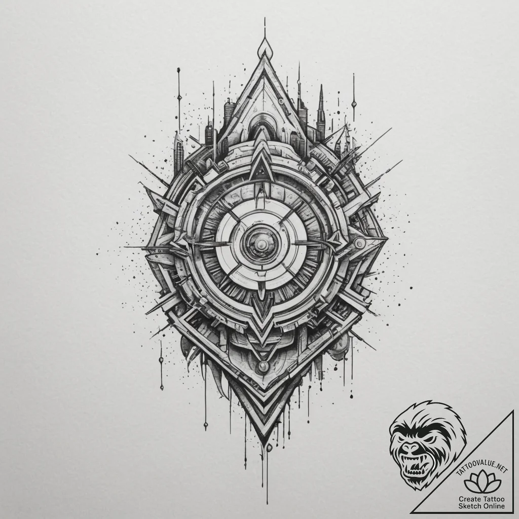 Cyberpunk, tattoo line art, on a clean white... - tattoo sketch (№1754994881_0, 12.08.2025 10:34) — tattoovalue.net