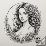 Tattoo design a virgo maiden tidying up chaot… – tattoo sketch (№1754995277_0, 12.08.2025 10:41) — tattoovalue.net