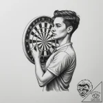 A person playing darts in a dimly lit pub., t… – tattoo sketch (№1754995475_0, 12.08.2025 10:44) — tattoovalue.net