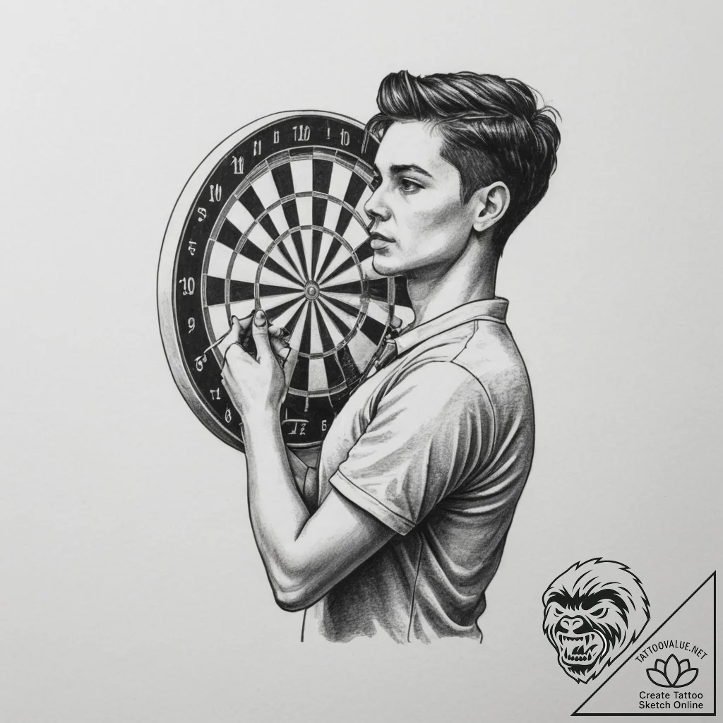 A person playing darts in a dimly lit pub., t... - tattoo sketch (№1754995475_0, 12.08.2025 10:44) — tattoovalue.net