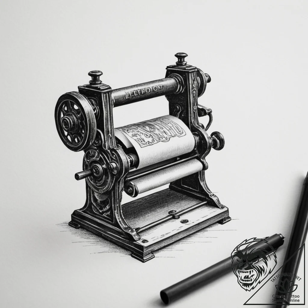 The interior of a working, old-fashioned lett... - tattoo sketch (№1754996884_0, 12.08.2025 11:08) — tattoovalue.net
