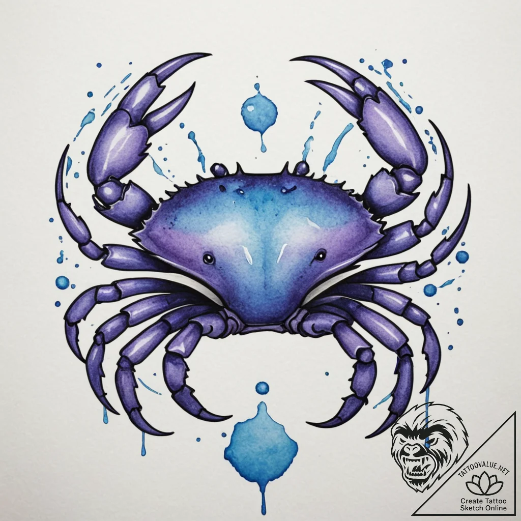 Tattoo design a cancer crab, outlined in thin... - tattoo sketch (№1754997084_0, 12.08.2025 11:11) — tattoovalue.net