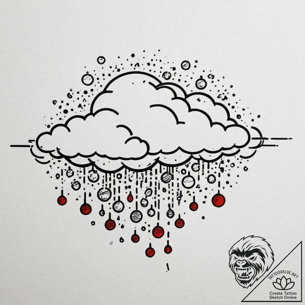 Tattoo sketch a pixelated cloud raining coins... - tattoo sketch (№1755000513_0, 12.08.2025 12:08) — tattoovalue.net