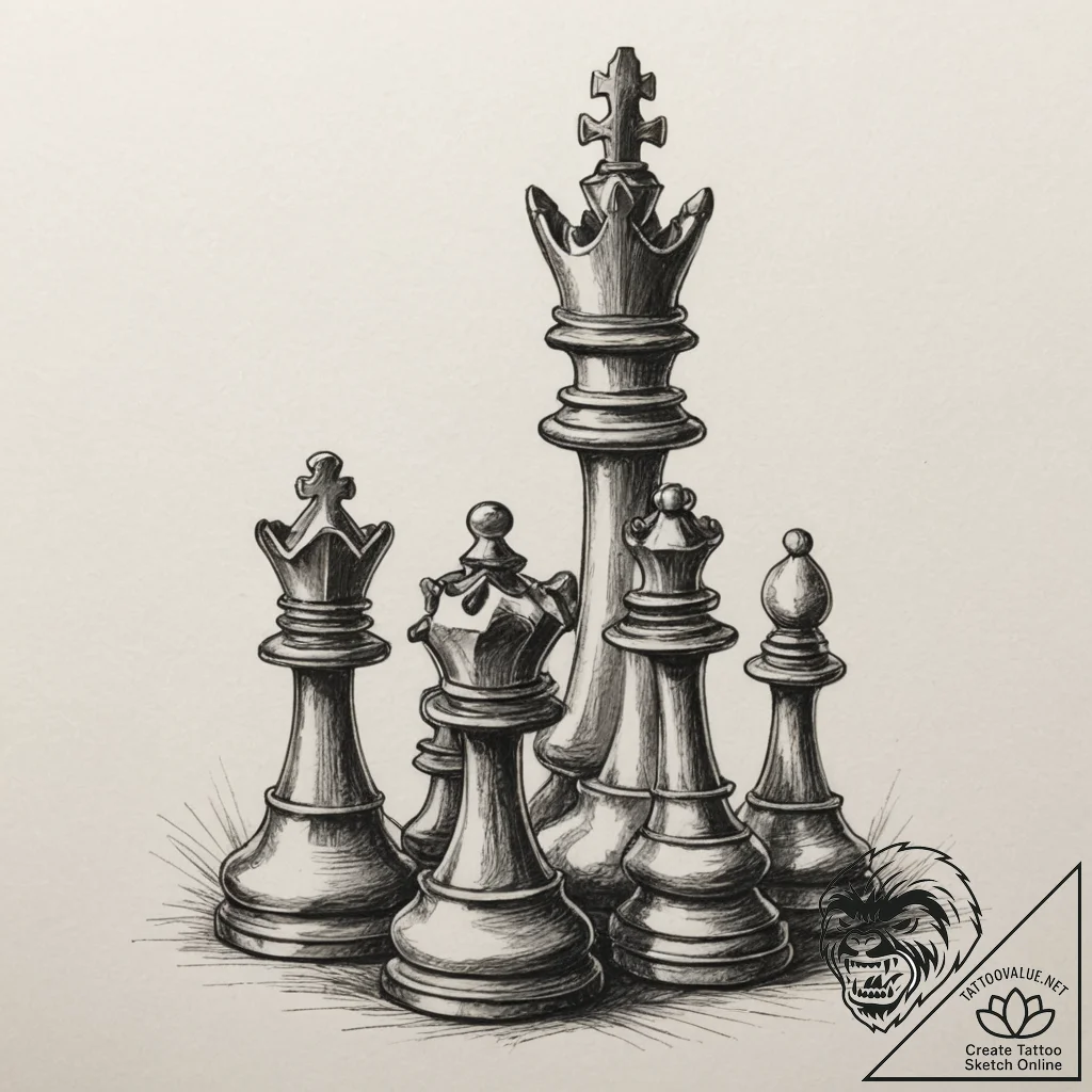 A detailed close-up of a half-finished game o... - tattoo sketch (№1755000915_0, 12.08.2025 12:15) — tattoovalue.net