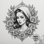 Mother of god, tattoo line art, on a clean wh… – tattoo sketch (№1755001512_0, 12.08.2025 12:25) — tattoovalue.net