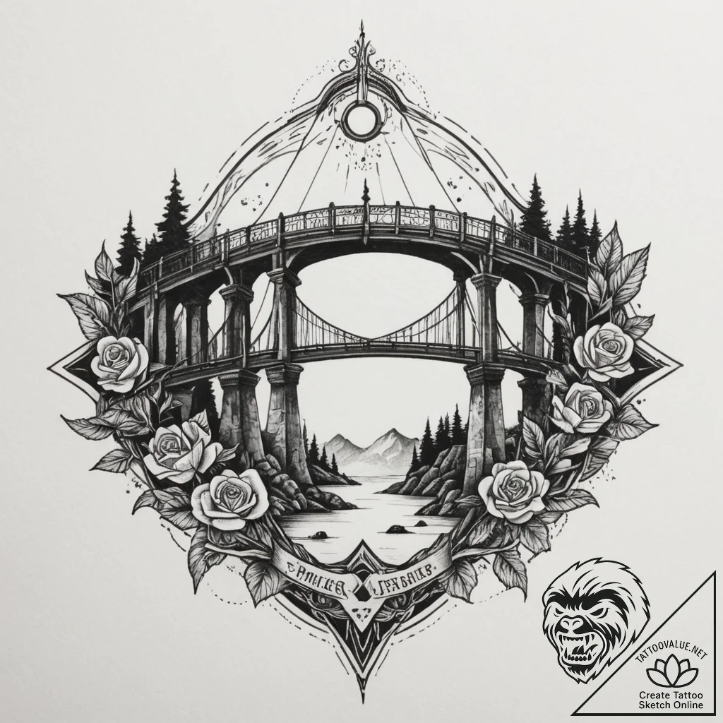 Tattoo sketch a 'bridge' connecting past and... - tattoo sketch (№1755001917_0, 12.08.2025 12:31) — tattoovalue.net