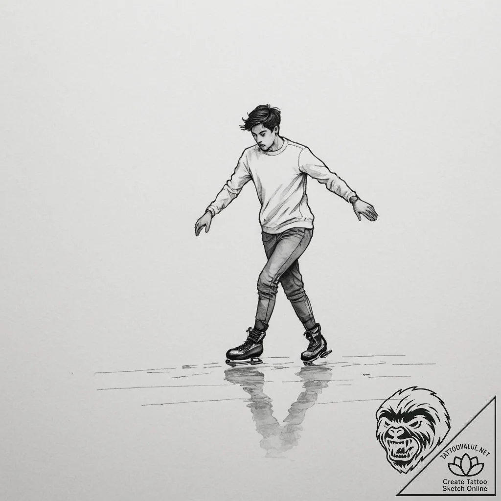 A solitary figure practicing ice skating on a... - tattoo sketch (№1755002127_0, 12.08.2025 12:35) — tattoovalue.net