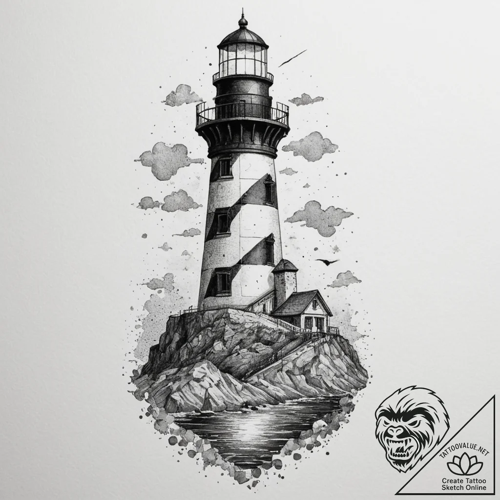 A shot of a lighthouse keeper looking out to... - tattoo sketch (№1755002327_0, 12.08.2025 12:38) — tattoovalue.net