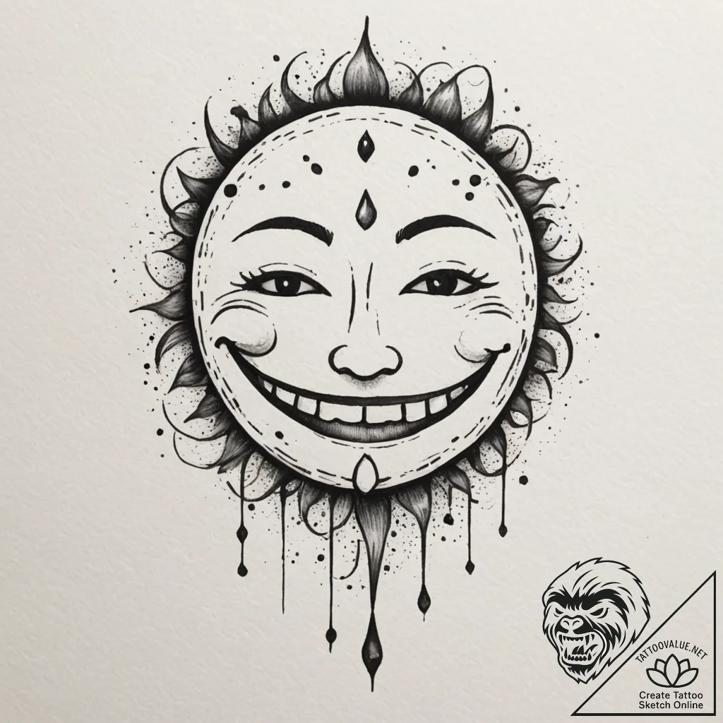 Tattoo design a classic "happy face" doodle.,... - tattoo sketch (№1755002928_0, 12.08.2025 12:48) — tattoovalue.net