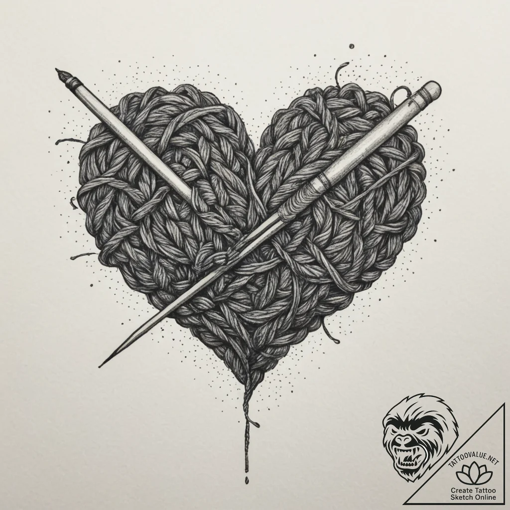 Tattoo design a knitting needle and yarn form... - tattoo sketch (№1755004333_0, 12.08.2025 13:12) — tattoovalue.net