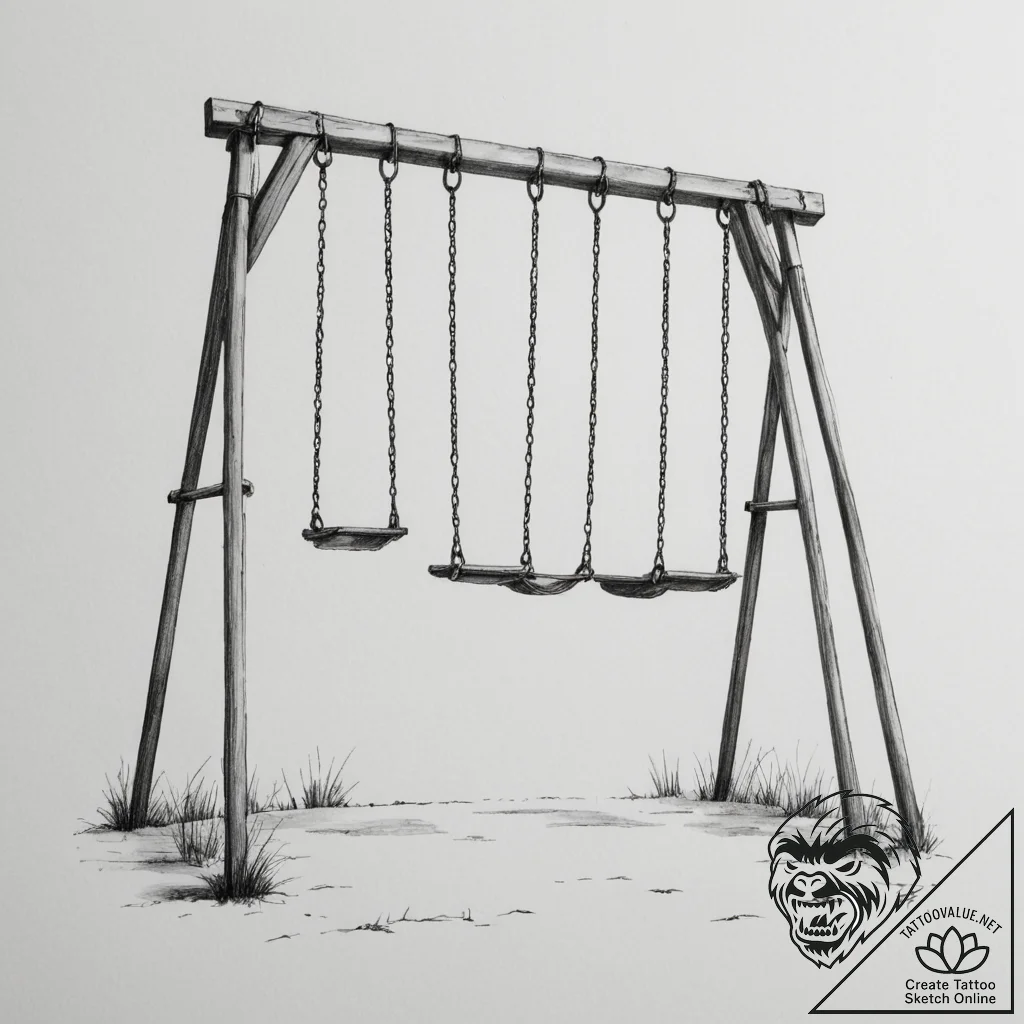 An empty playground at dusk, swings gently mo... - tattoo sketch (№1755004730_0, 12.08.2025 13:18) — tattoovalue.net