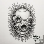 An old diving helmet overgrown with coral – tattoo sketch (№1755005134_0, 12.08.2025 13:25) — tattoovalue.net