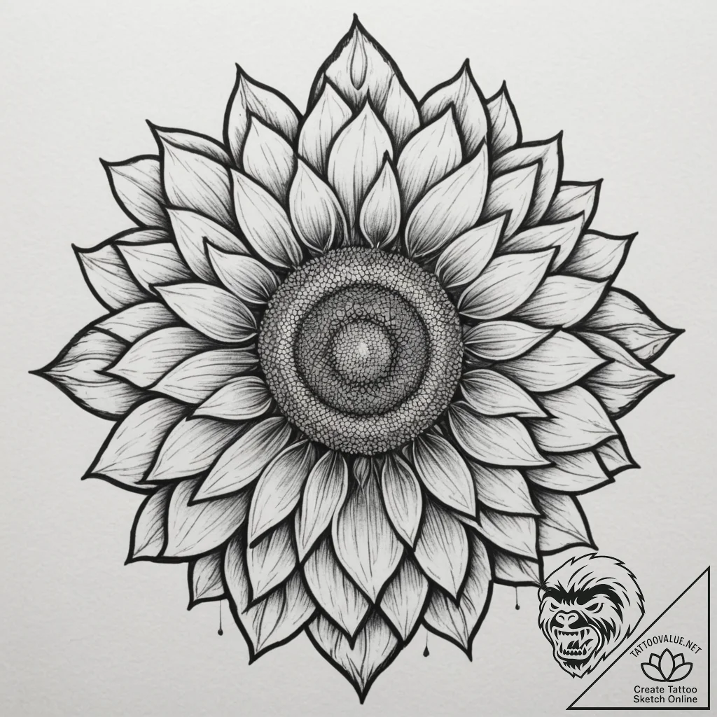 A field of sunflowers, all facing the sun., c... - tattoo sketch (№1755005332_0, 12.08.2025 13:28) — tattoovalue.net
