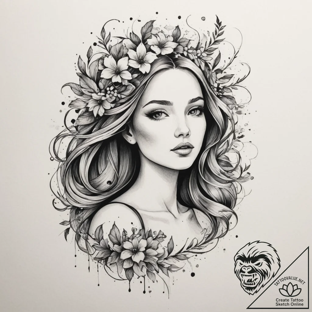 Tattoo design a virgo maiden, half abstract l... - tattoo sketch (№1755005531_0, 12.08.2025 13:32) — tattoovalue.net
