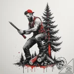 A shot of a lumberjack felling a large tree.,… – tattoo sketch (№1755005729_0, 12.08.2025 13:35) — tattoovalue.net