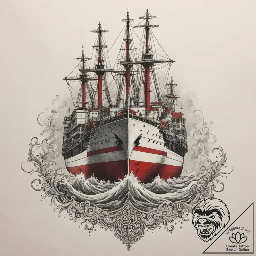 A massive container ship navigating through a... - tattoo sketch (№1755006131_0, 12.08.2025 13:42) — tattoovalue.net