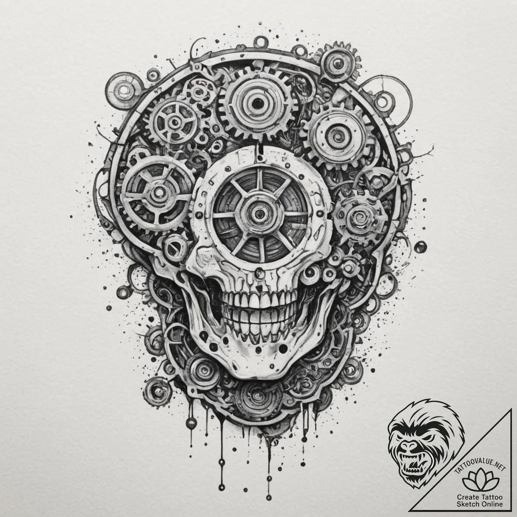 Tattoo sketch a brain with gears and circuits... - tattoo sketch (№1755006734_0, 12.08.2025 13:52) — tattoovalue.net