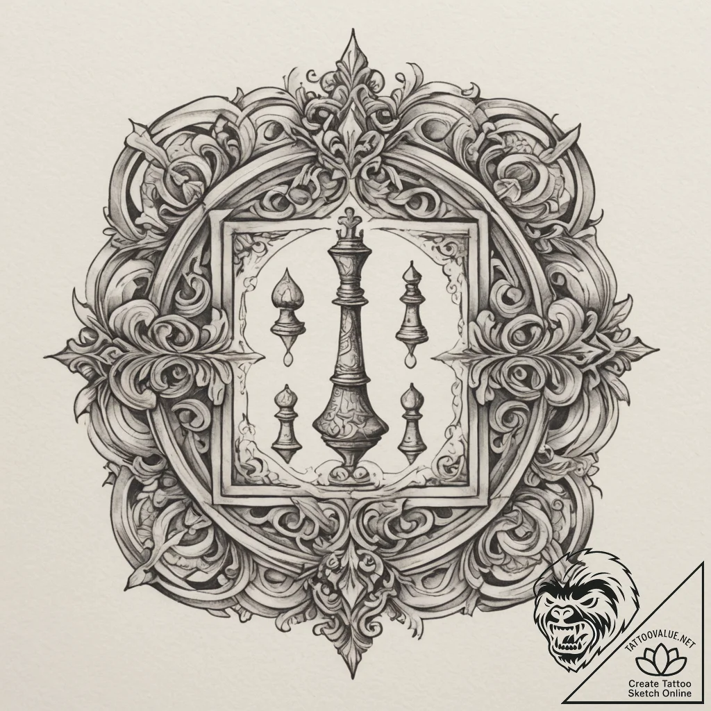 Tattoo sketch a stylized chessboard as a batt... - tattoo sketch (№1755007334_0, 12.08.2025 14:02) — tattoovalue.net