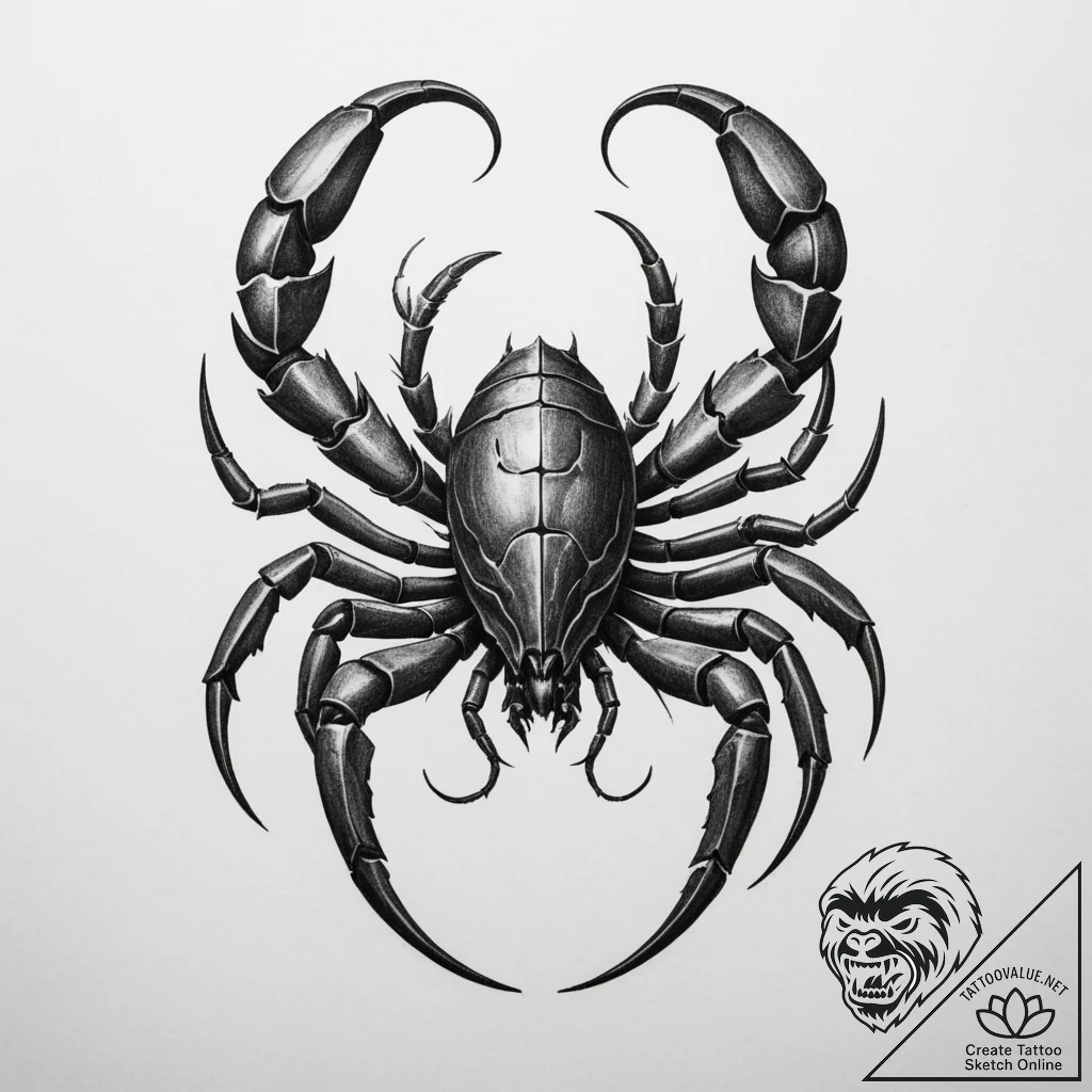 Tattoo design a scorpio scorpion, drawn with... - tattoo sketch (№1755008142_0, 12.08.2025 14:15) — tattoovalue.net