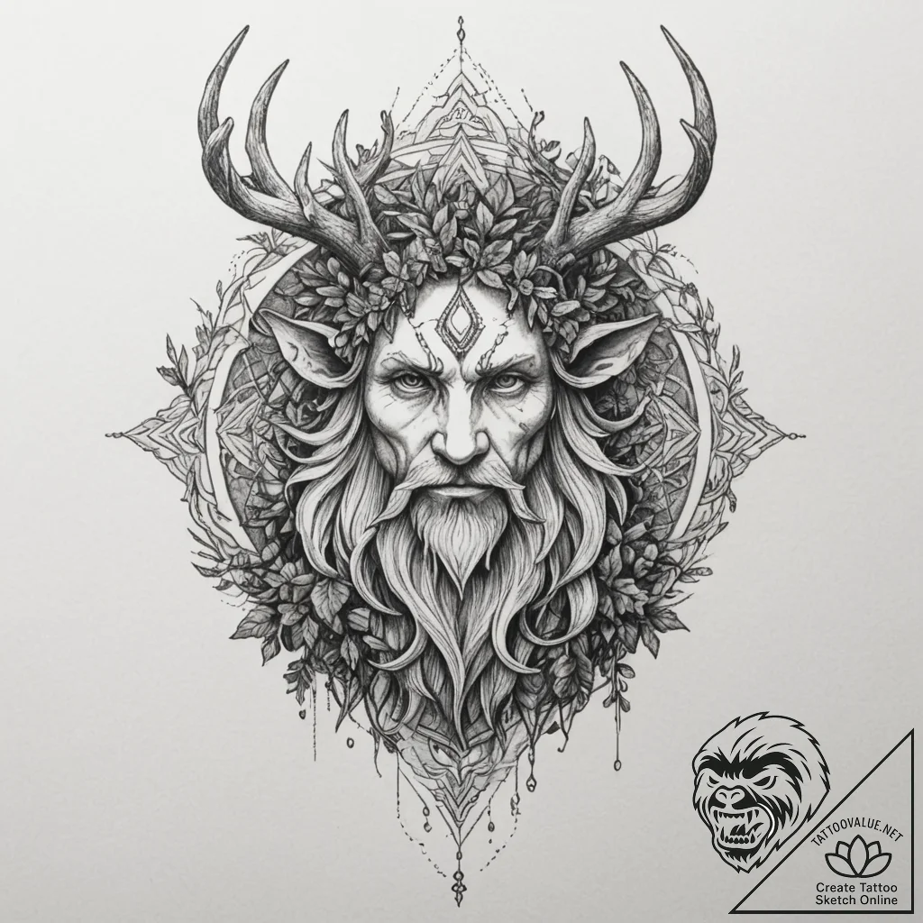 A tattoo sketch of a leshy, the forest spirit... - tattoo sketch (№1755009736_0, 12.08.2025 14:42) — tattoovalue.net