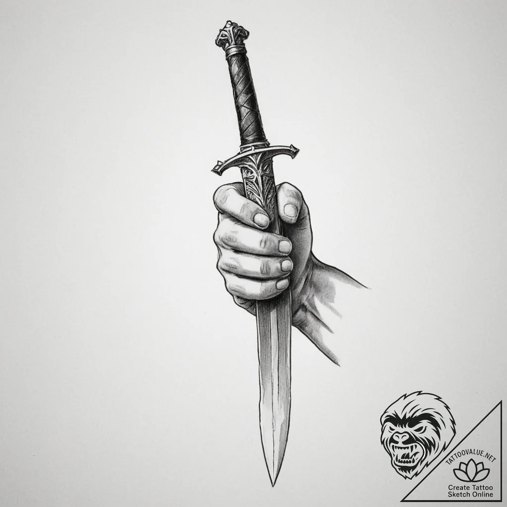 Tattoo sketch a powerful hand holding a sword... - tattoo sketch (№1755010135_0, 12.08.2025 14:48) — tattoovalue.net