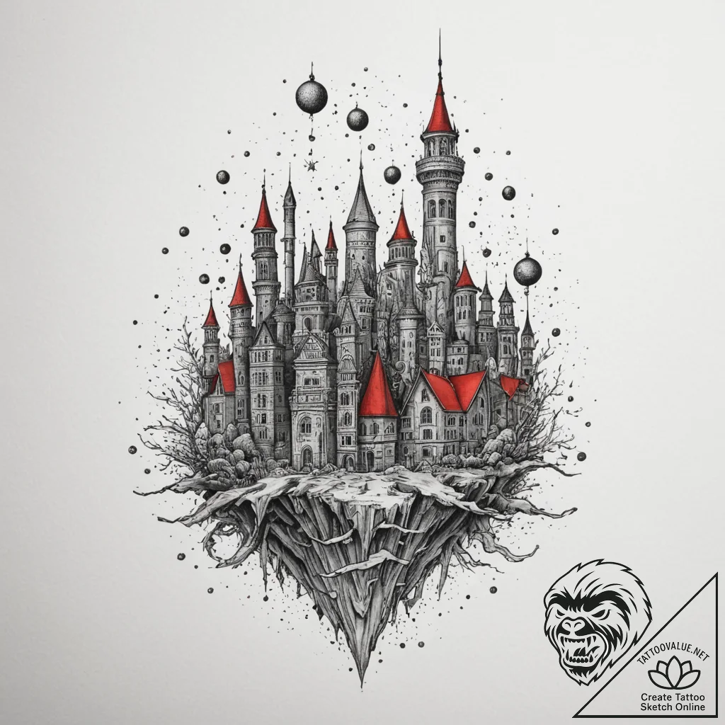 Tattoo sketch an underwater city with glowing... - tattoo sketch (№1755010535_0, 12.08.2025 14:55) — tattoovalue.net