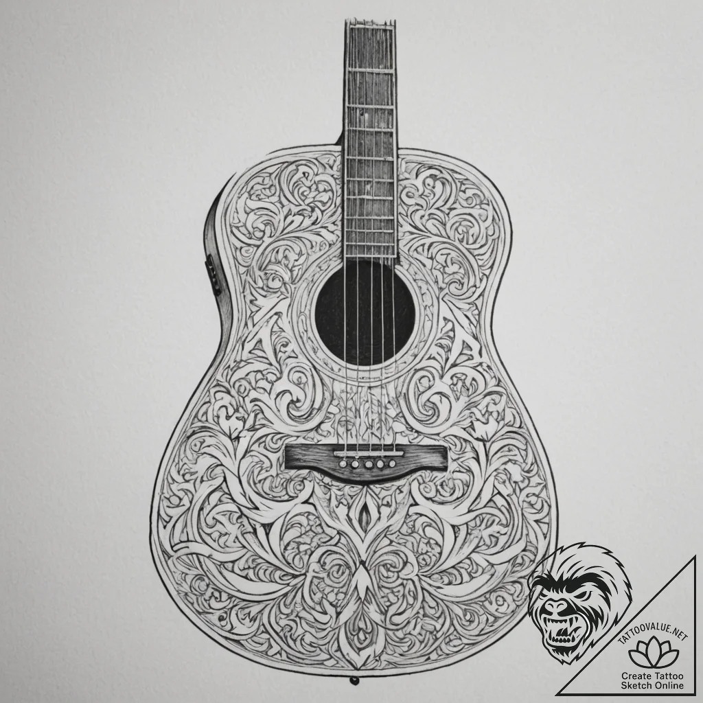 A close-up of the intricate fretwork on an ac... - tattoo sketch (№1755010943_0, 12.08.2025 15:02) — tattoovalue.net