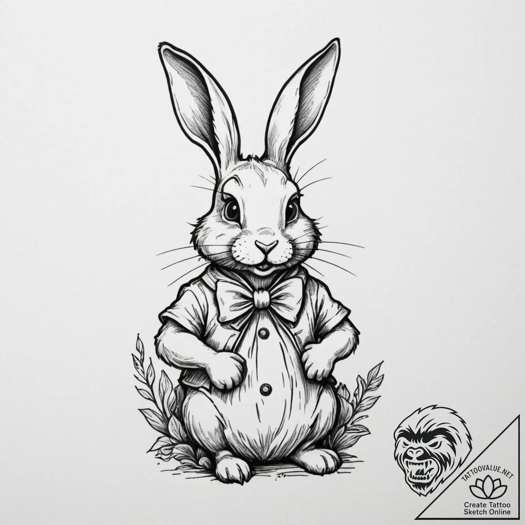 The white rabbit from alice in wonderland, in... - tattoo sketch (№1755011353_0, 12.08.2025 15:09) — tattoovalue.net