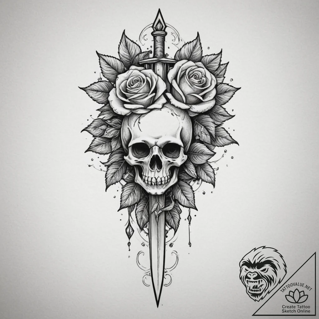 Tattoo sketch a rogue's dagger with a subtle... - tattoo sketch (№1755011751_0, 12.08.2025 15:15) — tattoovalue.net