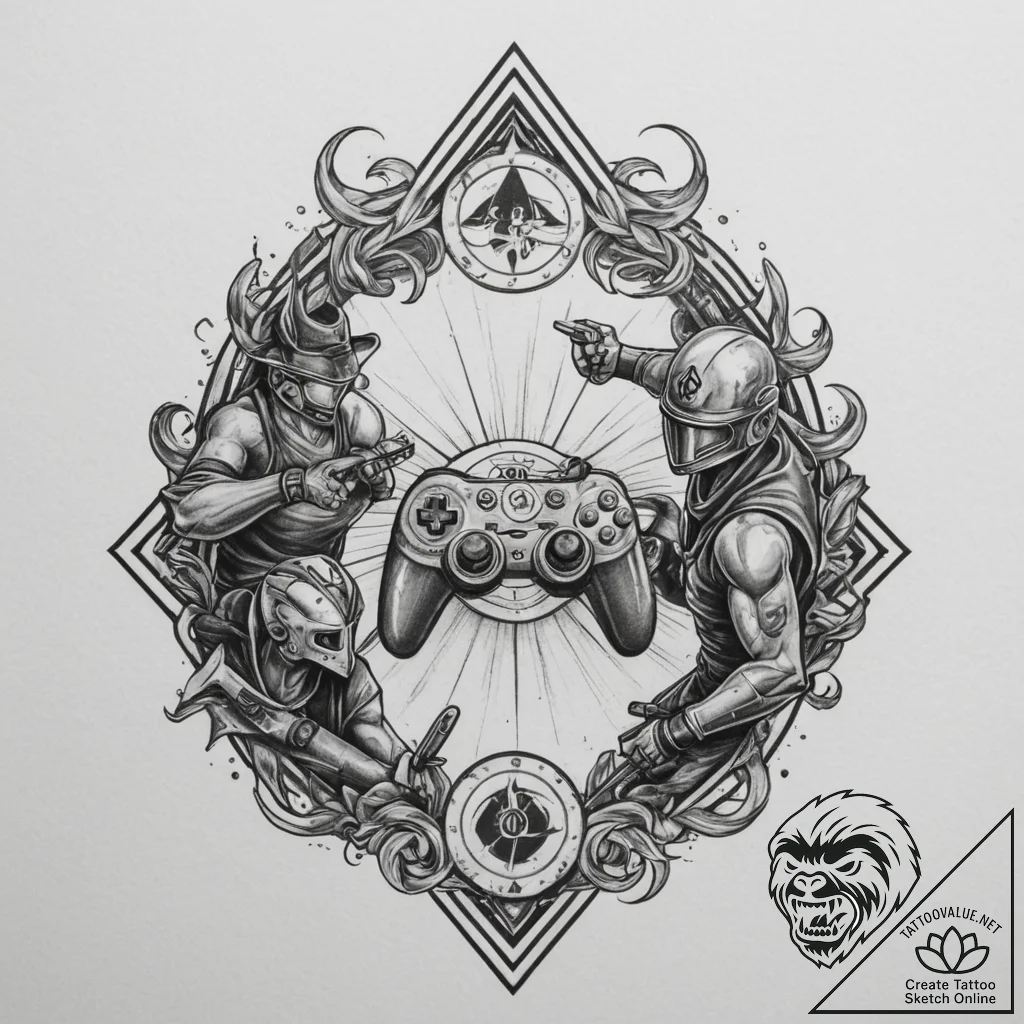 Tattoo design a stylized "game lobby" icon wi... - tattoo sketch (№1755012560_0, 12.08.2025 15:29) — tattoovalue.net