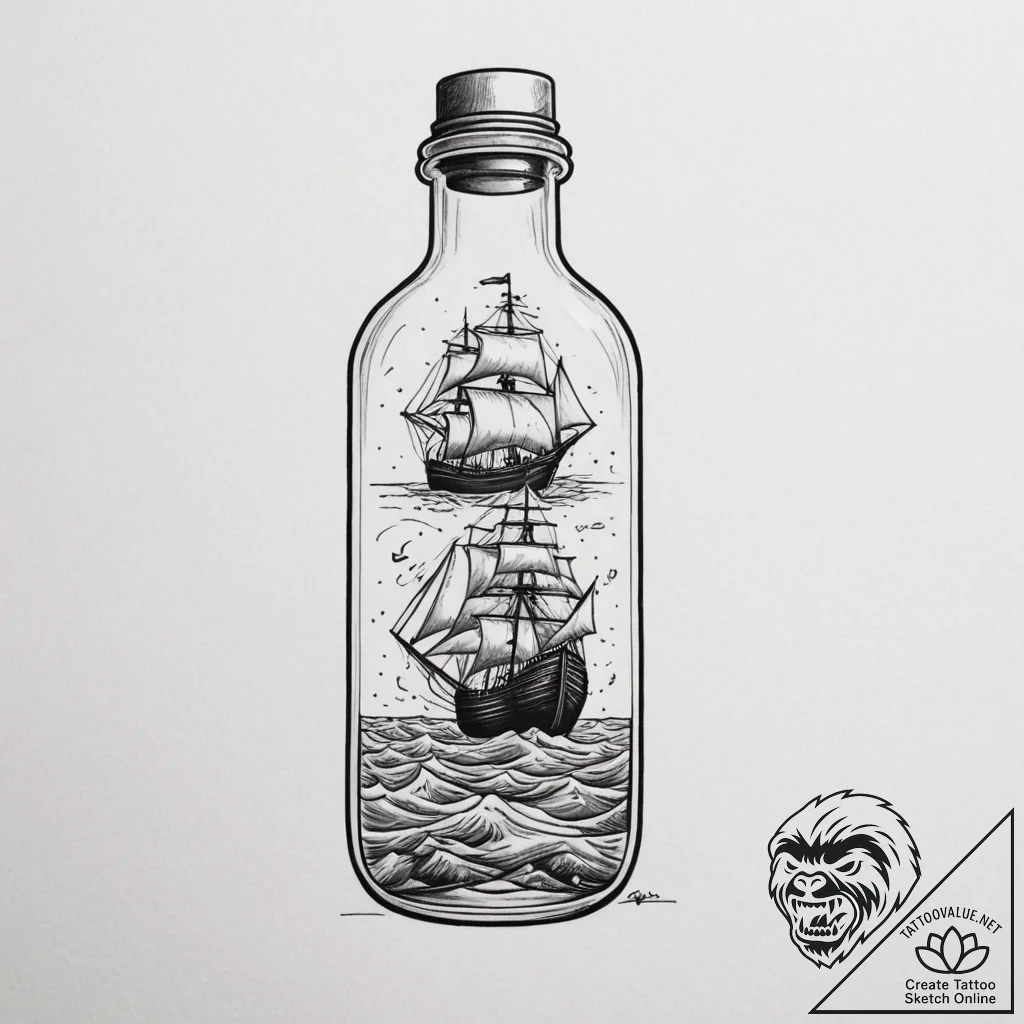 Ship in a bottle, tattoo sketch design, minim... - tattoo sketch (№1755013556_0, 12.08.2025 15:45) — tattoovalue.net