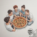 A candid shot of friends sharing a pizza and… – tattoo sketch (№1755013752_0, 12.08.2025 15:49) — tattoovalue.net
