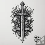 Tattoo design a classic fantasy sword plunged… – tattoo sketch (№1755013957_0, 12.08.2025 15:52) — tattoovalue.net