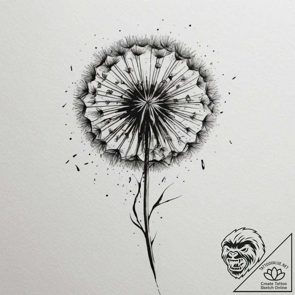 Tattoo sketch a dandelion with seeds blowing... - tattoo sketch (№1755014750_0, 12.08.2025 16:05) — tattoovalue.net