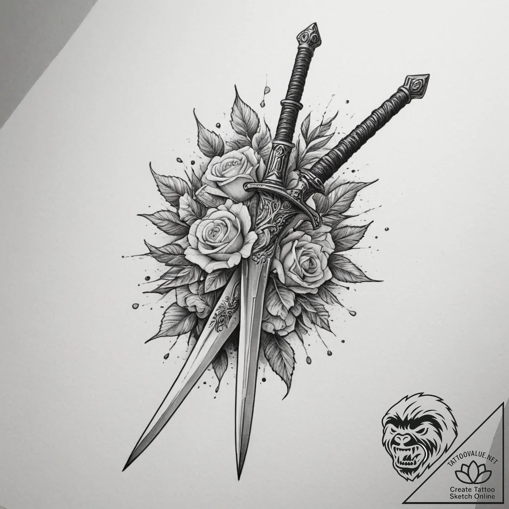 Sword, tattoo sketch design, realistic black... - tattoo sketch (№1755015539_0, 12.08.2025 16:18) — tattoovalue.net