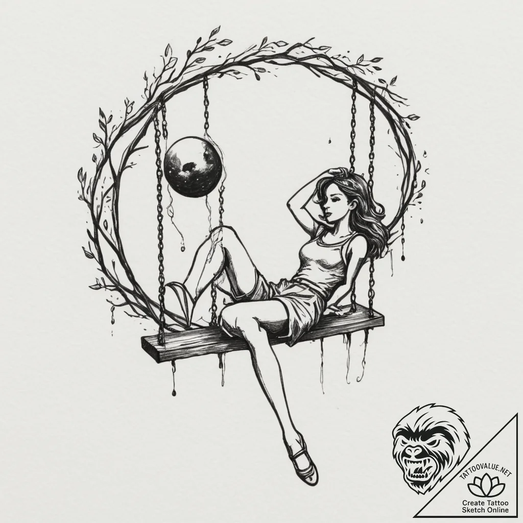 Tattoo design a silhouette of a girl on a swi... - tattoo sketch (№1755015738_0, 12.08.2025 16:22) — tattoovalue.net