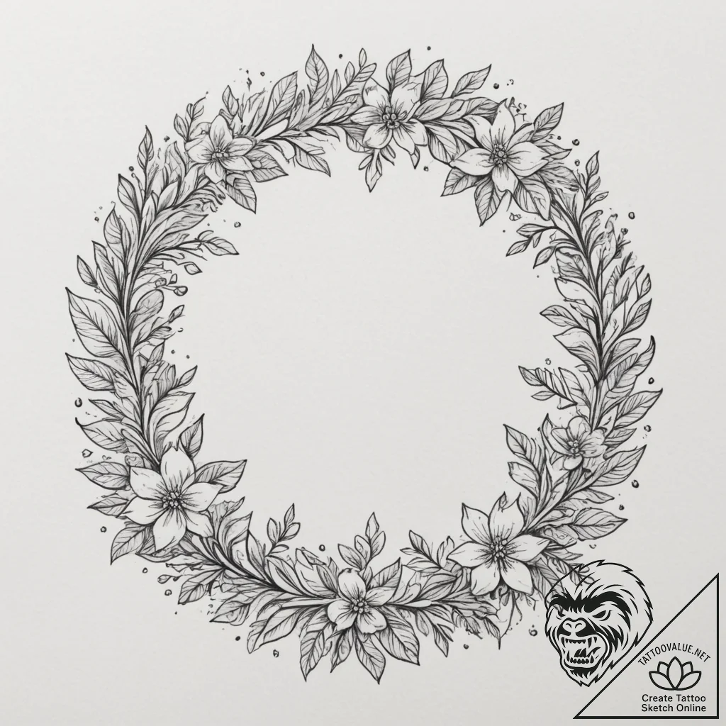 Tattoo design a delicate floral wreath surrou... - tattoo sketch (№1755017324_0, 12.08.2025 16:48) — tattoovalue.net