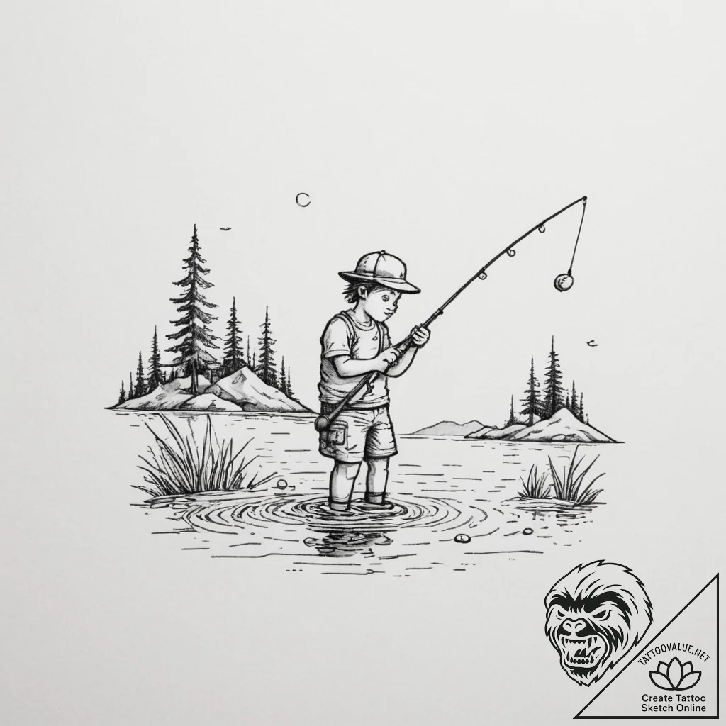 Tattoo design a pixelated character fishing i... - tattoo sketch (№1755017720_0, 12.08.2025 16:55) — tattoovalue.net