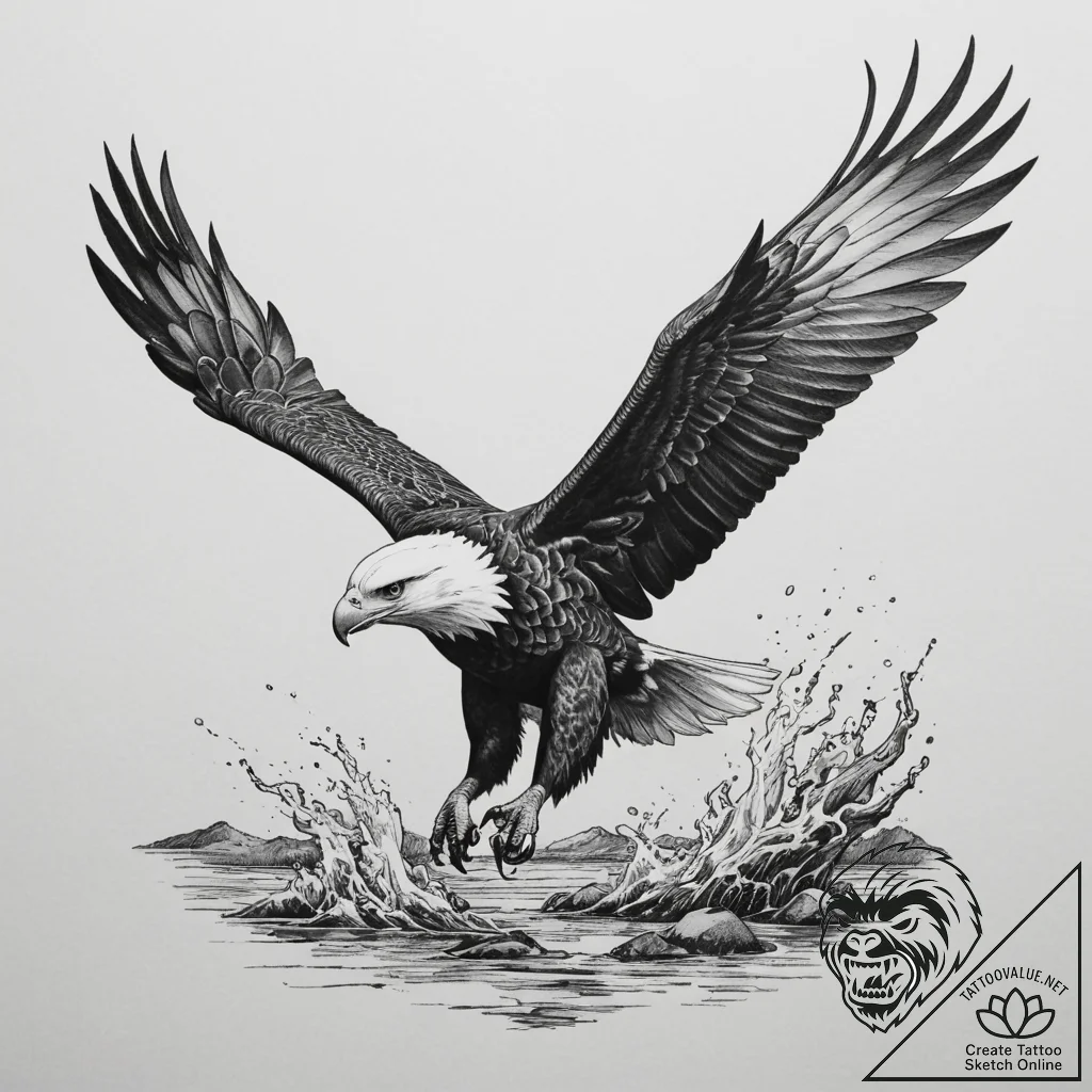 An eagle in flight, talons outstretched, abou... - tattoo sketch (№1755018512_0, 12.08.2025 17:08) — tattoovalue.net