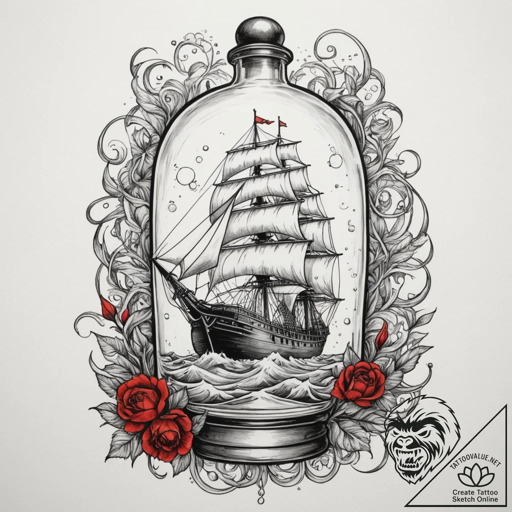 A ship in a bottle (is there, but can be a st... - tattoo sketch (№1755019107_0, 12.08.2025 17:18) — tattoovalue.net