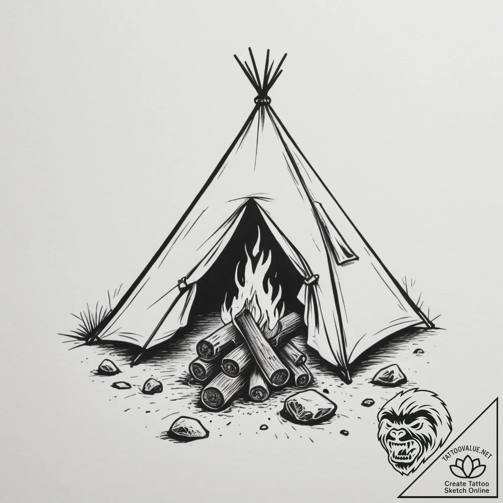 Tattoo sketch a stylized campfire on one, a t... - tattoo sketch (№1755019701_0, 12.08.2025 17:28) — tattoovalue.net