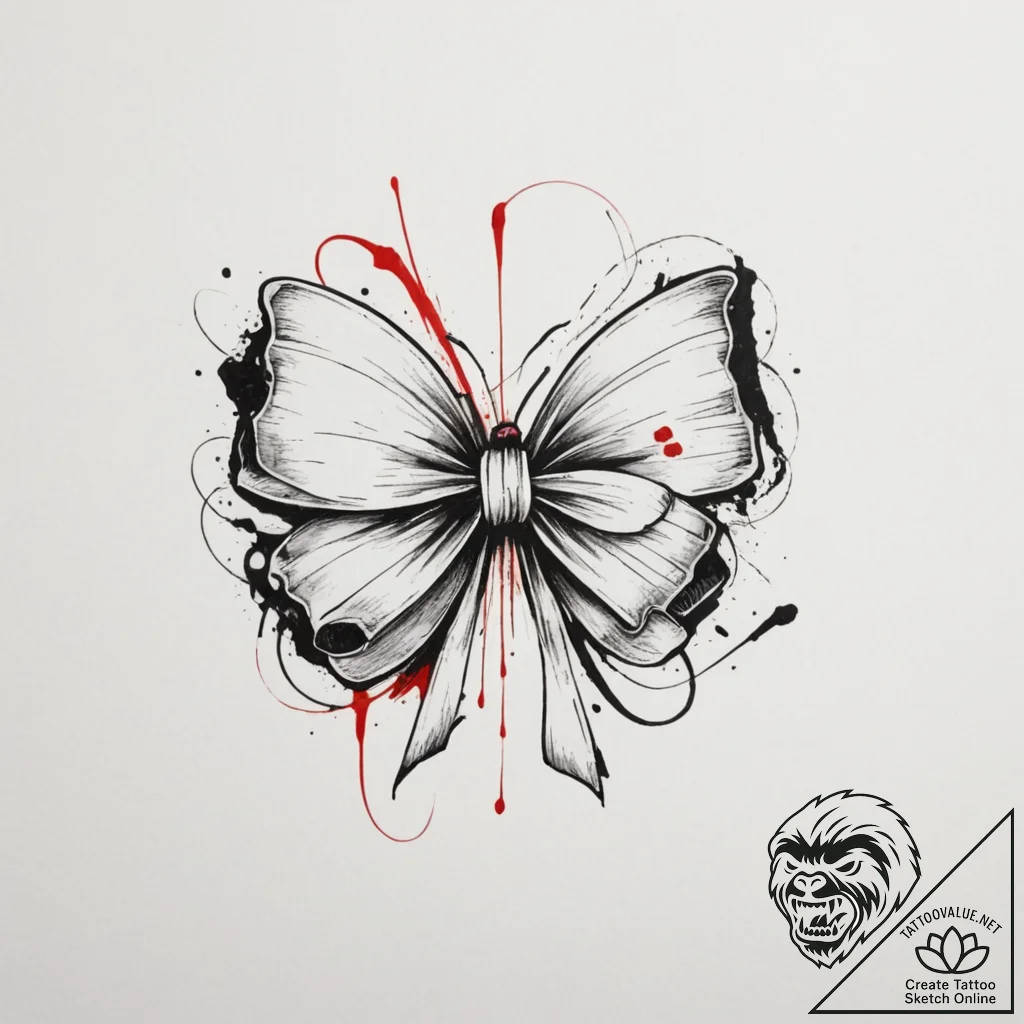 Bow, ink illustration for tattoo, trash polka... - tattoo sketch (№1755019899_0, 12.08.2025 17:31) — tattoovalue.net