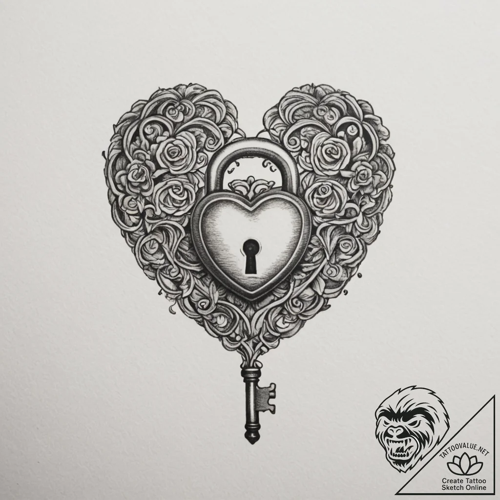 Tattoo design a half-heart lock on one, and a... - tattoo sketch (№1755021504_0, 12.08.2025 17:58) — tattoovalue.net