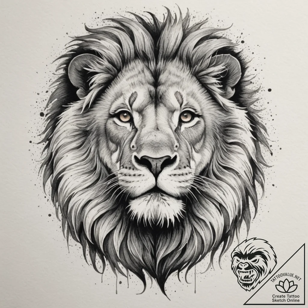 Tattoo sketch a majestic leo lion, its fur an... - tattoo sketch (№1755022100_0, 12.08.2025 18:08) — tattoovalue.net