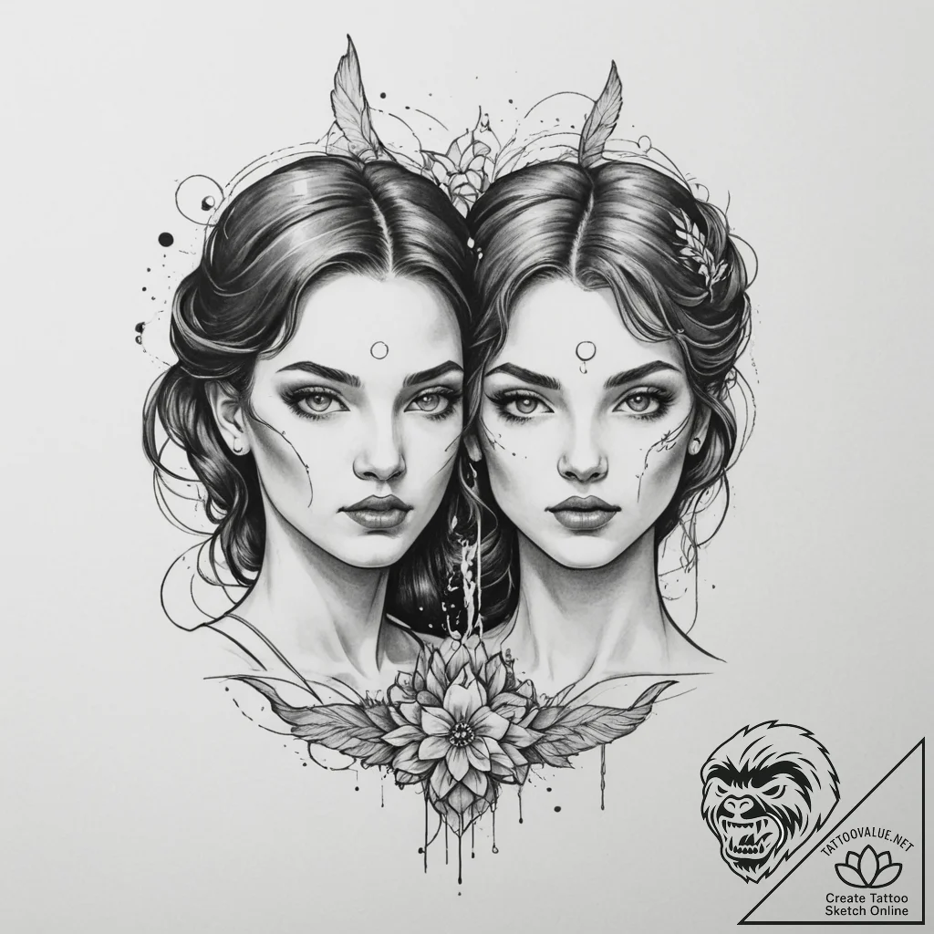 Tattoo sketch gemini twins, each representing... - tattoo sketch (№1755022503_0, 12.08.2025 18:15) — tattoovalue.net